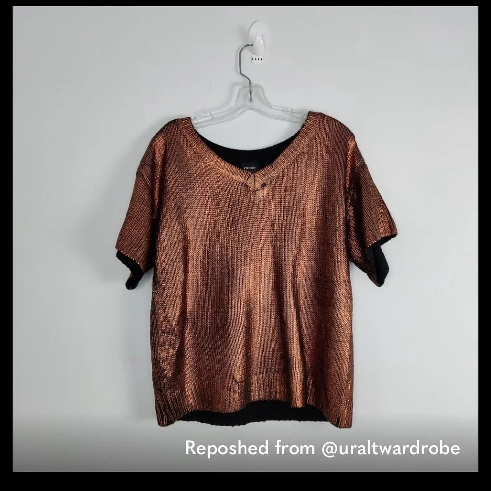 Nicole Miller Copper Metallic Knit Top - Picture 7 of 10